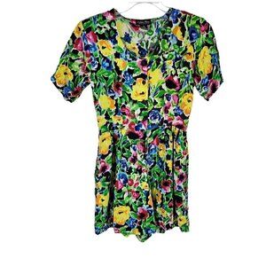 Vintage Erika's Place Medium Short Sleeve Floral Romper Multicolor art to wear